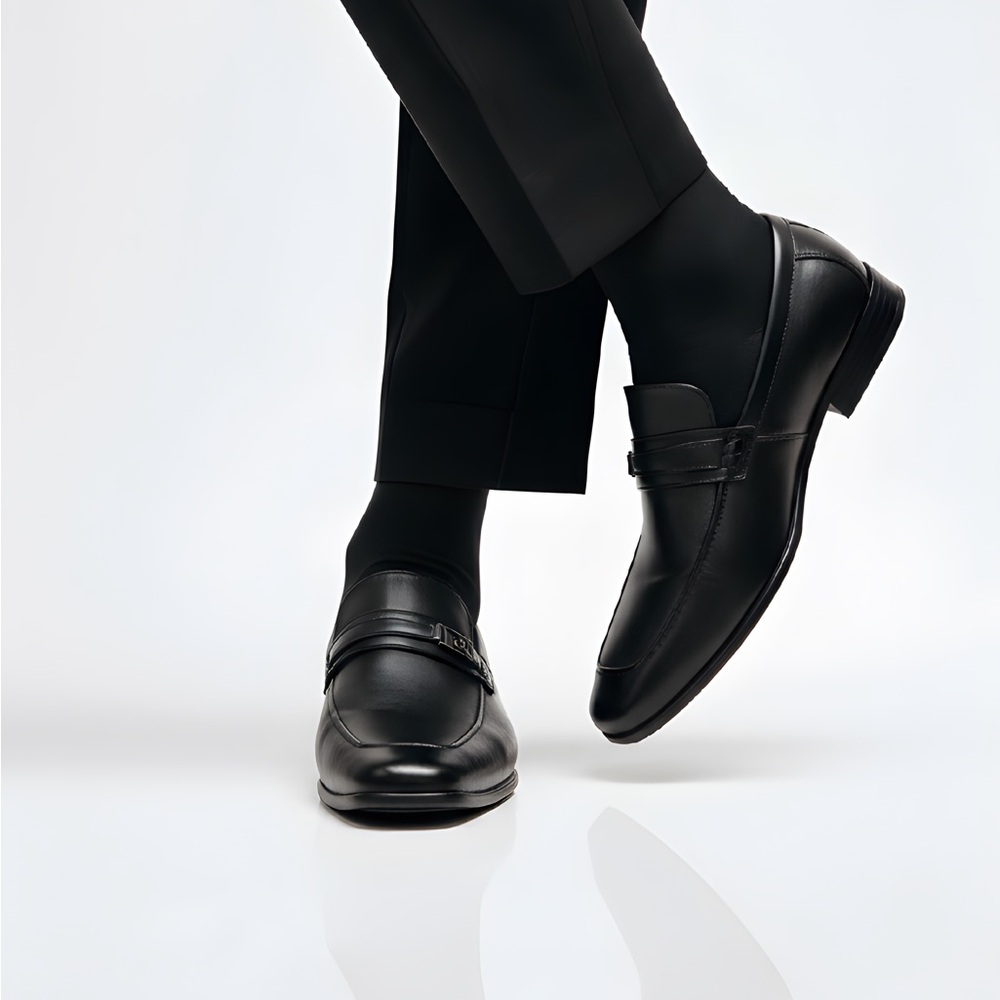 Calvin Klein Black Leather Loafers with Metal Detail